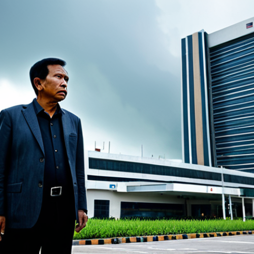 Home 11 A worried, middle-aged Malaysian man, dressed in modest everyday clothing, stands before a towering, futuristic corporate hospital building. The hospital features sleek, cold, and imposing architecture, reflecting exclusive healthcare access. The man's posture suggests concern and helplessness, highlighting the high cost of medical care in a dystopian society. The sky is overcast, adding to the somber mood. Professional photography, realistic, cinematic lighting, fully clothed, appropriate attire, safe for work, perfect anatomy, natural proportions, well-formed hands, proper finger count, natural body proportions, high quality, professional.