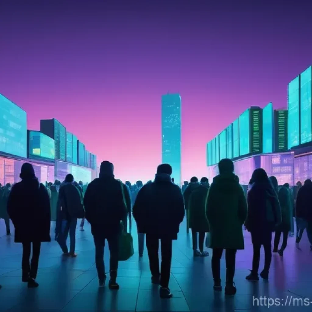 디스토피아적 사회를 반영한 현대 미술 - **Digital Echo Chamber: A Dystopian Metropolis**
    Generate an image depicting a vast, futuristic ...